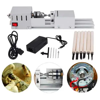 DC12-24V 96W Mini Lathe Beads Machine Woodwork DIY Lathe Standard Set with Power carving Wood cutter Lathe Grinding