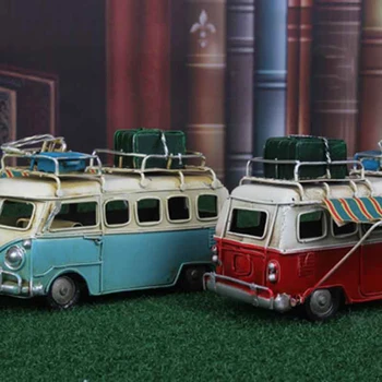 Dekoracje Do Domu Klasyczny Metalowy Autobus Model Biżuteria Antyczny Metal Rzemiosło Fotografia Rekwizyty Zabawki Dla Dzieci, Prezenty Na Urodziny Niebieski