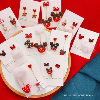 Disney cartoon doll akcesoria Srebrna igła kolczyki róże pączki Mickey Mouse moda i słodkie uniwersalne kolczyki