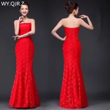 DM-2670H#wiosna lato 2019 nowe sukienki z długim fishtail sexy szczupła panna młoda suknia ślubna koronki Czerwony Hurtownia odzież damska tanio