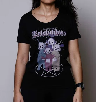 Dreamchase-JF The Conjuring of Teletubbies Funny Printed T Shirt Women Short Sleeve Cotton Outfits for Female Street Style Tops