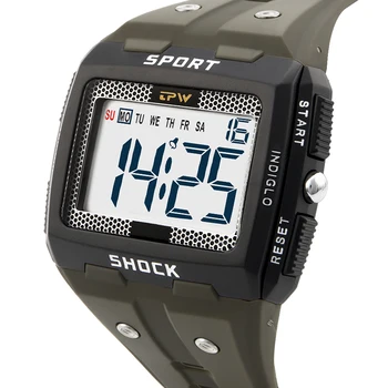 Duże cyfry, sportowy zegarek cyfrowy wielofunkcyjny budzik Chrono 5ATM wodoodporny tylne światło kwadrat