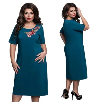 Duży rozmiar 6XL 2020 Fat MM kobieca sukienka letnia temat krótkie rękawy haft, patchwork sukienka plus size odzież damska sukienka 6xl