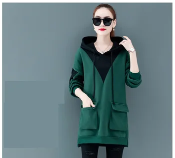 Duży rozmiar bluza damska topy jesień zima koreański modne ubrania z długim rękawem gruby sweter kobiet z kapturem temat ciepły płaszcz 4XL