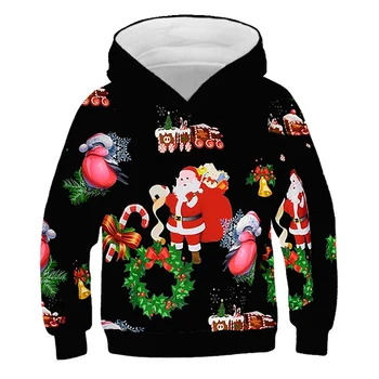 Dzieci bluzy z kapturem boże Narodzenie Bałwan bluzy dziewczyny, dzieci, Święty Mikołaj sweter bluzki dla chłopców Jesień Zima odzież 4-14 lat