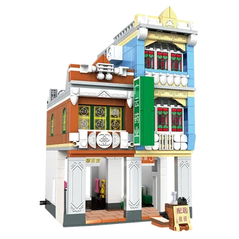Dzieci mały DIY zabawki klocki twórca inżynier-budowniczy willa miejskie budynki Widok na ulicę architektura 653 szt. cegły