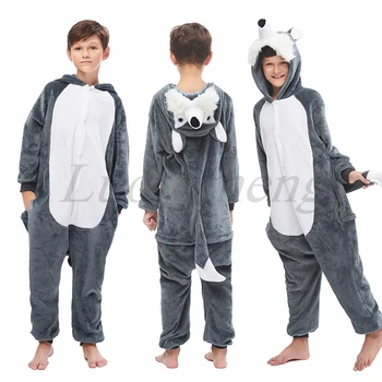 Dziecięce piżamy dziewczęta chłopcy piżama kombinezon dziecięcy nocna odzież zwierząt kreskówka Wilk flanela Jednorożec Dziecięca piżama dla 6 8 10T