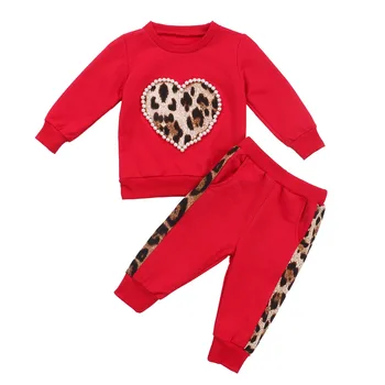 Dziecięcy dres dla dziewczyn zestawy ubrań 2020 jesień dziecko dziewczyny leopard print t-shirt+spodnie ubrania strój odzież Dziecięca