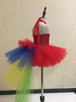 Dziewczyny czerwony pasek tutu sukienka dzieci puszysty szydełku sukienka tiul z chmurką trailing i kwiat Hairbow plac impreza strój sukienka
