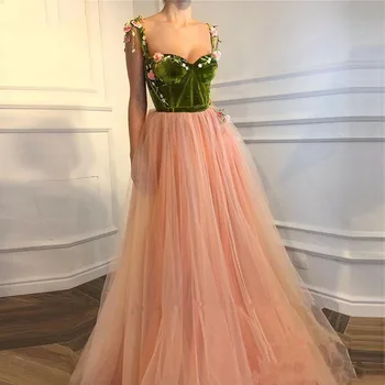 Eightree Blush Pink Long A Line Sukienka Aksamitna Top Aplikacja Suknia Bez Ramiączek Impreza Suknia Wieczorowa
