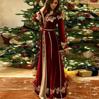 Eightree Maroko kaftan suknie wieczorowe O dekoltem w Serek sukienka na studniówkę aksamit z długim rękawem suknia sukienka Robe de Soiree
