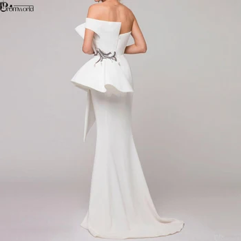 Elegancka sukienka w białe suknie wieczorowe 2020 satynowe falbanki koronki Dubaj arabski Syrenka suknia wieczorowa Długa abendkleider