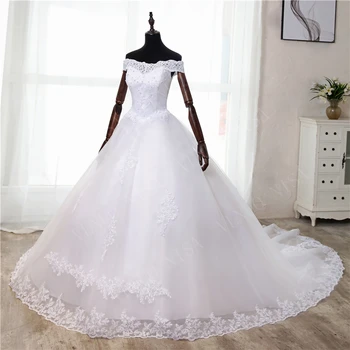 Elegancki, luksusowy, koronkowa Vestidos de Noivas Vintage White Long Train suknia ślubna z odkrytymi ramionami plus rozmiar niestandardowe suknie ślubne 7