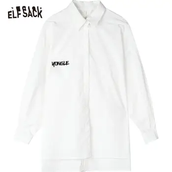ELFSACK White Solid Lace Up Back koszule kobiety 2020 lato elf czystej bawełny z długim rękawem koreański panie codzienne topy