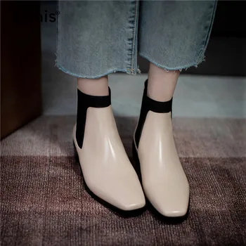 Ennis moda Chelsea boots damskie krótkie buty na niskim obcasie Buty z naturalnej skóry botki poślizgu na buty damskie zima NEWA0084