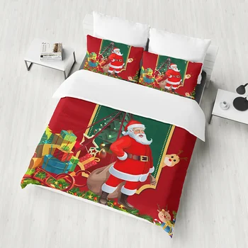 Fanaijia Cartoon 3D Red Christmas Beding Set Santa Claus Duvet Cover Set Kids New Year ' s Gift full size bed set