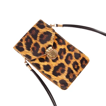 Fashional Crossbody telefon komórkowy torba sympatyczny design PU przezroczysty leopard print torebki do kluczy monety pieniądze