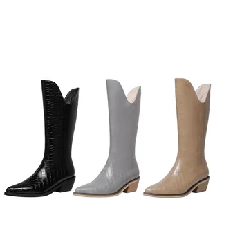 FEDONAS 2020 zimowe obuwie damskie obcasy moda skóra naturalna buty na obcasie buty do kolan boczny zamek błyskawiczny robocze Damskie buty