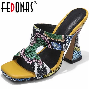 FEDONAS platformy mieszane kolory obcasy 2020 sandały Damskie sexy retro wzór Wężowa wysokie obcasy pompy letnia strona buty kobieta