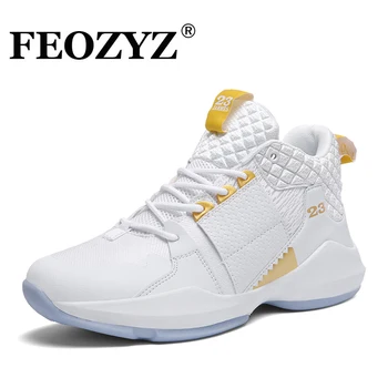 FEOZYZ Kids Boys Adult Basketball Shoes rozmiar 36-45 nastoletnie uliczne trampki mocnej odpornej na ścieranie buty sportowe mężczyźni