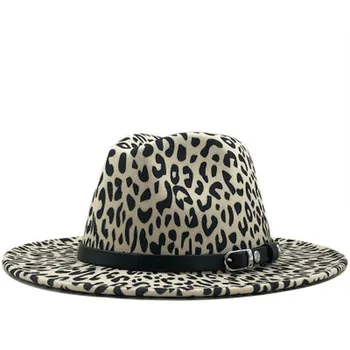Filcu kapelusze lampart z taśmy pasa rocznika zimowe czapki damskie jazzowe czapki mag czarny żółty leopard mężczyźni kobiety filcowe kapelusze nowe
