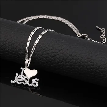 FINE4U N631 chrześcijańskie biżuteria złoty kolor Jezus kawałek miłość naszyjnik cyrkonia kocham Jezusa wisiorek naszyjnik dla kobiet