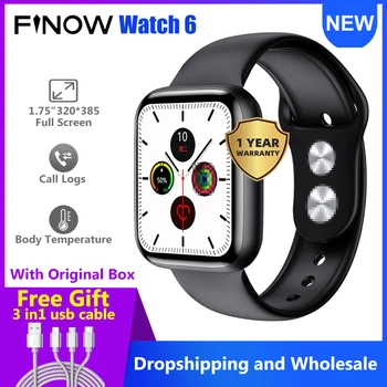 Finow IWO W26 Smart Watch 6 Men/Women ECG Bluetooth Call 44mm 1.75 inch IPS screen IP68 IWO 12 Pro Smartwatch 2020 New