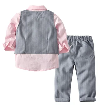 FOCUSNORM 2-7Y dżentelmen dzieci chłopcy odzież zestawy 3szt stałe однобортные koszule z długim rękawem+kamizelka+długie spodnie