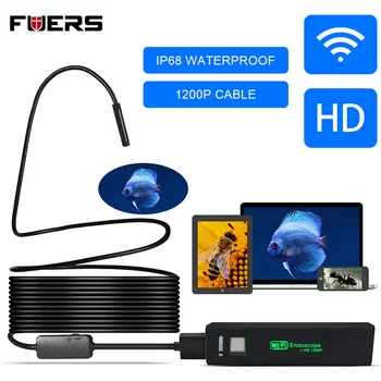 FUERS WIFI Endoskop Kamera HD 1200P 8mm Wodoodporny Hard Cable Inspection Mini Camera For IOS Android Windows Endoskop