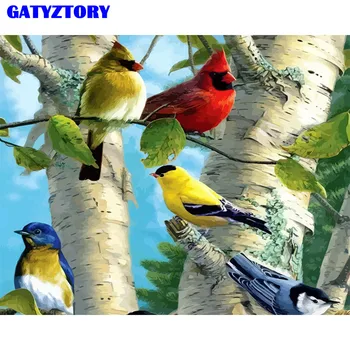 GATYZTORY Frame Diy Painting By Numbers Kit ptaki farba akrylowa na płótnie ręcznie malowane olejem Wall Art Picture By Numbers