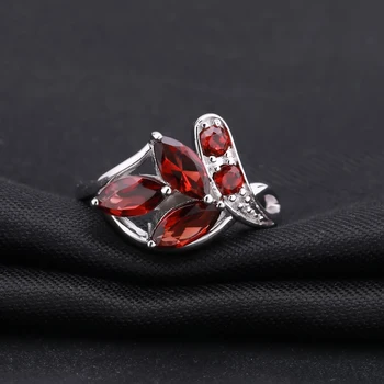 GEM ' s BALLET 2.38 Ct Marquise naturalny czerwony granat pierścień kamień srebro próby 925 kształt blachy pierścienie dla kobiet wykwintne biżuteria