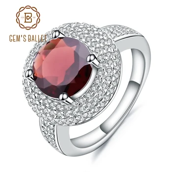 Gem's Ballet 925 srebro obrączki koktajlowe pierścionki 3.15 Ct naturalny czerwony granat pierścień kamień dla kobiet wykwintne biżuteria