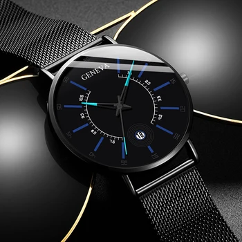 GENEVA Top Luxury Brand Watch Men Business Measuring Cool Calendar Thin Steel Mesh Band kwarcowy zegarki męskie mody zegarek Relogio