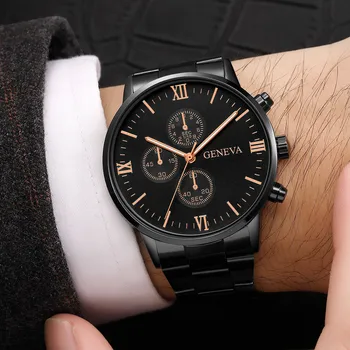 Genewa zegarki męskie luksusowy kalendarz czarny bransoletka Mężczyzna zegarka zegarki sportowe zegarki męskie relogio masculino reloj hombre