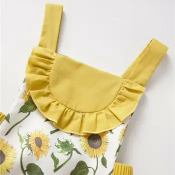 Girl Bodysuit 2020 Infant Baby Girl Sunflower Sleeveless Ruffle Ruffles Bodysuit Wspólna Odzież
