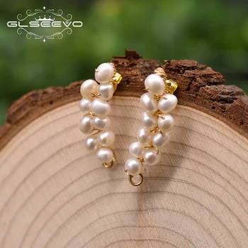 GLSEEVO naturalne słodkowodne perły kolczyki pręta dla partii prezent miedź z 18 karatowym złotem luksusowe biżuteria akcesoria GE0998