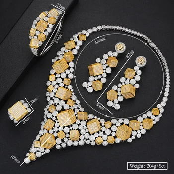 GODKI Luxury Bicolor Geometric Box African Jewelry Sets For Women Wedding Full Micro Cubic Zirconia Dress naszyjnik kolczyki zestawy