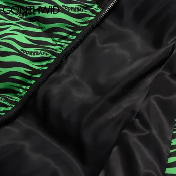 GONTHWID zimowe parki kurtki kolor bloku patchwork Zebra wzór w paski na zamek, bawełna spódnica hip-hop Harajuku grube topy