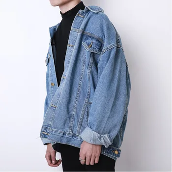 Gorąca 2020 jesień i zima korea wolna jeansowa kurtka oversize męskie retro kurtka męskie modele płaszcz nastolatki jasno-niebieski veste homme