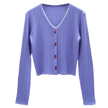 Guziki sweter swetry Damskie z dzianiny cienki elastyczny sweter damski pełna rękaw V-neck crop topy Clothing FL937