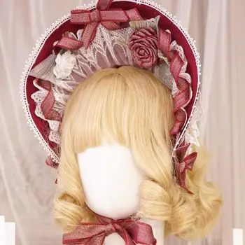 Handmade Dream Back Versailles Bonnet BB Sun Hat Lolita Headdress BNT Vintage Lolita Princess Lace Bow Rose Bandge Top Hat