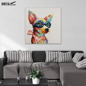 Handmade Śliczne Chihuahua Dog Single Oil Painting on Canvas Modern Animal Cartoon Lovely Pet Paintings For Room Wall Decor