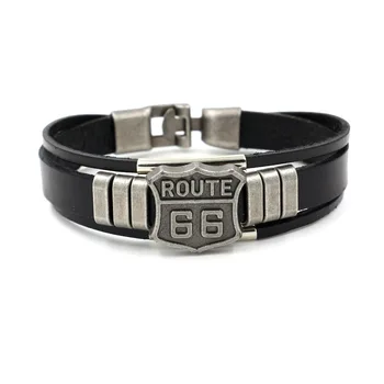 Highway 66 skórzana bransoletka męska Vintage punk przypływ marka wielowarstwowe biżuteria handmade S925 srebrny bransoletka