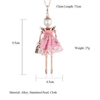 HOCOLE słodka lalka kobiety naszyjnik wisiorek 4 kolory długi łańcuch handmade sukienka dziewczyny moda biżuteria naszyjnik collier femme
