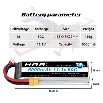 HRB 3S Lipo Battery 11.1 v 4s 6s 14.8 v 22.2 v 1300mah 1500mah 5000mah 2200mah 6000mah bateria 3300mah dla RC pojazdu bezzałogowego śmigłowca