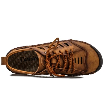 HUCDML letnia męskie skórzane obuwie puste oddychające, miękkie mokasyny na płaskiej podeszwie ze sznurowanie buty Męskie duże rozmiary 38-48