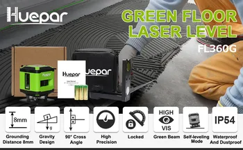 Huepar FL360G do płytek,360-stopniową pozioma linia 130 stopni,5-liniowy zielona belka poprzeczna linia podłóg laser poziom