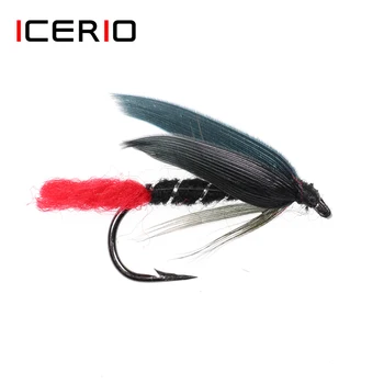 ICERIO 6szt Czarne skrzydło, czerwony ogon Mucha łączenie hak mokre muchy, larwy, nimfy, pstrąg Wędkowanie Mucha przynęty przynęty #10