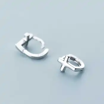 INZATT prawdziwe srebro próby 925 geometryczny krzyż Hoop kolczyki dla kobiet moda partii biżuterii minimalistyczny akcesoria Prezent