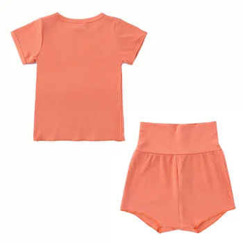Jednolity kolor Dziecięca piżama strój letnia przyjemna dla skóry dzieci zestaw piżama bawełniana piżama z krótkim rękawem+krótkie spodnie do spania